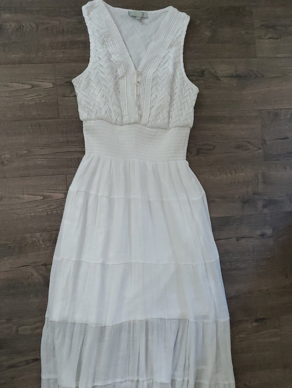 White Maxi Dress with Textured Bodice - Women's Summer Dress